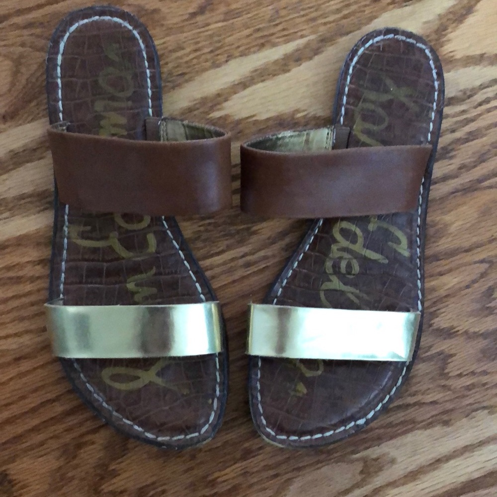 Sam Edelman brown and gold slides